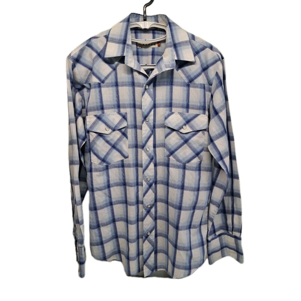 Roper Shirt Men's Blue Western Pearl Snap Plaid S